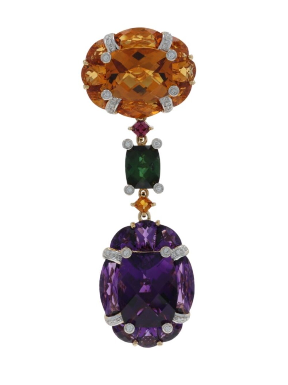 Bellarri Amethyst Tourmaline Citrine Pendant - Yellow Gold 18k Cushion 25.09ctw
